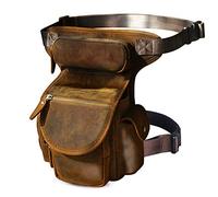 Le'aokuu Hombres Bolsa táctica Bolsa de Escalada Cinturón Bolso Cinturón Fanny Paquete de la Cintura Bolsa de la Pierna caída Bolso Mensajero de Cuero de Vaca 3109 (3109 A marrón)