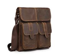 Le'aokuu Hombres Crazy Horse Piel cuero Marrón cartera vendimia Bolso de mano Bolso cruzado Bolso bandolera Bolsa de mensajero 009 (009 A marrón)