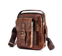 Le'aokuu Hombres Crazy Horse Piel cuero Marrón cartera vendimia Bolso de mano Bolso cruzado Bolso bandolera Bolsa de mensajero 2070 (2070 Marrón claro)