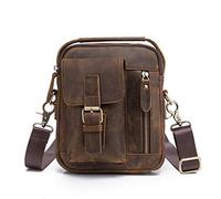 Le'aokuu Hombres Crazy Horse Piel cuero Marrón cartera vendimia Bolso de mano Bolso cruzado Bolso bandolera Bolsa de mensajero 2070 (The 2070 marrón)
