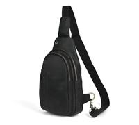 Le'aokuu Hombres Cuero Genuino Bolsa Cruzada Vintage con Compartimento para Tableta/Paraguas/Té, Mochila/Correa de Hombro, Bolsa de Mensajero y Bolsa de Pecho, Negro, 8 Pulgadas