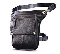 Le'aokuu Hombres Cuero Genuino Bolsa de Cintura blosa Mensajero y Bandolera Bolso Pierna Multifuncional Militar Táctico Bolsa de cardera Senderismo Deportes Camping 211-4