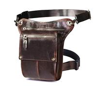 Le'aokuu Hombres Cuero Genuino Bolsa de Cintura blosa Mensajero y Bandolera Bolso Pierna Multifuncional Militar Táctico Bolsa de cardera Senderismo Deportes Camping 211-4