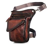 Le'aokuu Hombres Cuero Genuino Bolso Cintura Bolsa de Cuero Gota Pierna Bolsa para Hombres Bolso Multifuncional Militar Táctico Moto Bicicleta Senderismo Deportes Camping Montar 211-3 B2 Malva