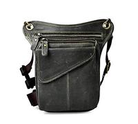 Le'aokuu Hombres Cuero Genuino Bolso Cintura Bolsa de Cuero Gota Pierna Bolsa para Hombres Bolso Multifuncional Militar Táctico Moto Bicicleta Senderismo Deportes Camping Montar 211-3 A2 Gris