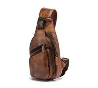 Le'aokuu Hombres Cuero Genuino Vendimia Bolsos Cruzados Bolsa de Tableta/Paraguas/té Bolsa Mochila Correa para el Hombro Cruz Cuerpo y Bolsa de Mensajero y Bolsa de Pecho