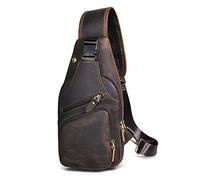 Le'aokuu Hombres Cuero Genuino Vendimia Bolsos Cruzados Bolsa de Tableta/Paraguas/té Bolsa Mochila Correa para el Hombro Cruz Cuerpo y Bolsa de Mensajero y Bolsa de Pecho (8015 marrón)