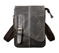Le'aokuu hombres cuero genunio bolsa de mensajero bandolera bolsa de teléfono bolsa de viaje al aire libre bolsa de cintura con ganche (611-1 Gris de Gran tamaño)