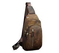 Le'aokuu Hombres Piel Cuero Bolsa de Viaje y al Aire Libre Bolsos Cruzados Bolsa de Tableta/Paraguas/té Bolsa de Pecho y Hombro una Mochila Correa para el Hombro Cruz Cuerpo 8005 (8005 A-marrón)