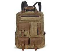 Le'aokuu Lona y Cuero Genuino Mochila Impermeable Unisex Mochila Diaria Multibolsillos Mochila de Viaje Informal 1170 (Marrón)