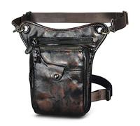 Le'aokuu para Hombre Cuero Genuino Motocicleta Pesca Táctica Hip Bum Fanny Cinturón Paquete de la Cintura Gota Pierna Bolsa de Muslo Bolsa de Mensajero 211-5（B4 Negro）