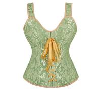 Leaomuny Corsé de mujer con corsés para Halloween, burlesque, con encaje floral, para fiesta, sexy, corsé moldeador con cremallera pirata con cordón para sin tirantes, Verde, 6X-Large
