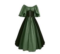 Leaomuny Vestido medieval para mujer, talla grande, estilo popolano, de manga corta, disfraz tradicional irlandés retro del 800 vintage, reina victoriana, para Halloween, carnaval, medieval, para