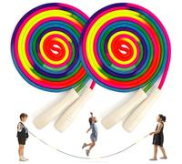 LeapBeast Cuerda de Saltar para Niños, 5m Ajustable Grupos Comba de Saltar, Cuerda de Saltar Arco Iris para Varios Jugadores para Deportes Escolares Actividades Aire Libre (Mango de madera, 2 Pieza)