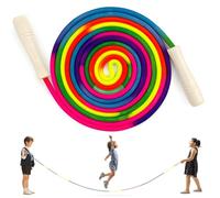 LeapBeast Cuerda de Saltar para Niños, 5m Ajustable Grupos Comba de Saltar, Cuerda de Saltar Arco Iris para Varios Jugadores para Deportes Escolares Actividades Aire Libre (Mango de madera, 1 Pieza)