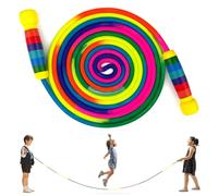 LeapBeast Cuerda de Saltar para Niños, 5m Ajustable Grupos Comba de Saltar, Cuerda de Saltar Arco Iris para Varios Jugadores para Deportes Escolares Actividades Aire Libre (Mango arcoíris, 1 Pieza)