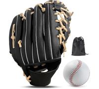 LeapBeast Guante de Béisbol, Jarra Softball Guantes Mano Izquierda Suave PU con 1 Pelota Suave para Niño/Adolescente/Adulto Profesional de Béisbol (Negro Marrón C, 11.5")