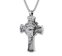 LeapoFaith Colgante de cruz de Jesús para espejo retrovisor de coche, accesorios para colgar, decoración de adorno, collar de cruz de acero inoxidable, regalo cristiano para hombres (plata)