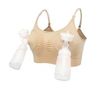 LEAPOVER Extractor de leche manos libres para mujer, brasier de extracción de leche materna, brasier de lactancia ajustable, Piel, XL