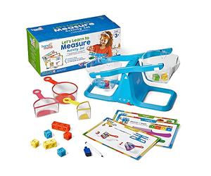 Learning Resources Juego de actividades para aprender a medir, Juego de tazas medidoras para niños, Equilibrio con cubos, Cubos y tarjetas de actividades MathLink