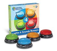 Learning Resources Botones de Respuesta con luz y Sonido, Set de 4, pulsadores de Colores, Juegos Infantiles, Material para Profesores