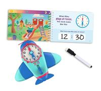Learning Resources Time to Learn Telling Time 1573, A Partir de 4 Años, Aprende la Hora, Reloj Avión Analógico-Digital, con Libro Borrable