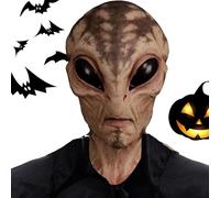 LearnLyrics De Halloween - Cabeza Completa Del Esqueleto De Cráneo Realista, Facial Extraterrestre Terror De Miedo, Diseño De Alta Calidad Para Disfraz | Para Fiesta De Disfraces, Cosp