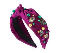 LearnLyrics Diadema ancha de Mardi Gras con nudos nacarados, diadema ancha de Mardi Gras con nudo y joyas, diadema gruesa para trajes de carnaval
