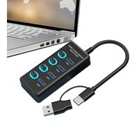 LearnLyrics - Extensor de puerto USB, concentrador USB para ordenador portátil, Expansor multipuerto con 4 interfaces Splitter USB, cargador multipuerto de ordenador portátil multifuncional para