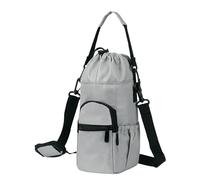 LearnLyrics Funda para botella de agua, bolsa para botella de agua, funda aislada para botella de agua | Portabidón con múltiples bolsillos para camping, picnic, senderismo, ciclismo, Gris A