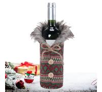LearnLyrics - Funda para botella de vino de Navidad, fundas de vino para Navidad | Cubierta de botella de vino engrosada - Bonita funda de botella de vino de Navidad con pajarita y collar de peluche,