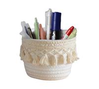 LearnLyrics Vitrina cosmética, cestas decorativas bohemias para lápices, cesta de almacenamiento segura tejida a mano para portacepillos, cesta decorativa bohemia, vitrina multifuncional para la