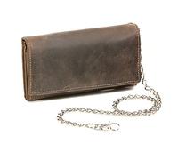 LEAS Biker & Trucker Cartera con la Cadena de Cromo para señores Monedero para señoras Vintage Style, Piel auténtica, marrón Vintage-Collection''