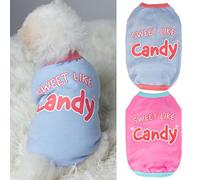 leasote Camiseta de verano para mascotas para cachorros pequeños y medianos, adorable camiseta de perro con estampado de letras de dibujos animados, cómodo chaleco de algodón con cuello redondo para