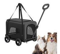 leasote Cochecito plegable de 4 ruedas para perros con mango retráctil, cochecito plegable para mascotas para perros pequeños y medianos, gatos, color negro