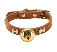 leasote Collar para mascotas con campana, collar de perro ajustable para cachorros pequeños y medianos, gatos, niñas, niños, color marrón, talla L