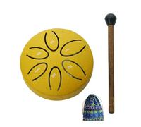 leasote Tambor de lluvia para jardín exterior, 7,6 cm, 6 notas, tambor de lengua de acero, timbre de lluvia, tambor de mano con mazo, tambor etéreo, meditación y yoga, regalos zen, dorado