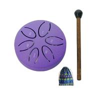 leasote Tambor de lluvia para jardín exterior, 7,6 cm, 6 notas, tambor de lengua de acero, timbre de lluvia, tambor de mano con mazo, tambor etéreo, meditación y yoga, regalos zen, color morado