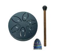 leasote Tambor de lluvia para jardín exterior, 7,6 cm, 6 notas, tambor de lengua de acero, timbre de lluvia, tambor de mano con mazo, tambor etéreo, meditación, yoga, regalos zen, azul marino
