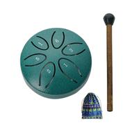 leasote Tambor de lluvia para jardín exterior, 7,6 cm, 6 notas, tambor de lengua de acero, timbre de lluvia, tambor de mano con mazo, tambor etéreo, meditación y yoga, regalos zen, verde