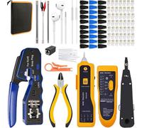 LEATBUY - Juego de herramientas de crimpado de red RJ45 para RJ11/RJ12 Pass Through Cat5/Cat5e/Cat6 Herramienta de crimpado para paso final regular con 50 conectores, 50 cubiertas kit pelacables (azul