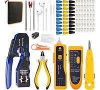 LEATBUY - Juego de herramientas de crimpado RJ45 Cat5 Cat5e Cat6 Kit de herramientas de crimpado para paso RJ11/RJ12 para paso final regular con 50 conectores, 50 cubiertas kit de pelacables de red