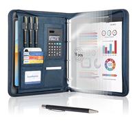 Leathario Carpeta de Conferencias Organizadora Personal de Viaje Portafolio de A4 Documentos con Cierre de Cremallera con Panel de Escritura Calculadora