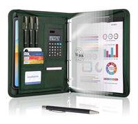 Leathario Carpeta de Conferencias Organizadora Personal de Viaje Portafolio de A4 Documentos con Cierre de Cremallera con Panel de Escritura Calculadora