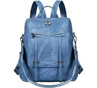 Leathario Mochila Mujer de Cuero PU con Multibolsillos, Mochila Casual y Funcional para Uso Diario, Viajes, Escuela y Universidad Azul