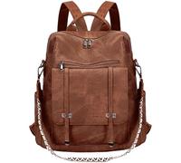 Leathario Mochila Mujer de Cuero PU con Multibolsillos, Mochila Casual y Funcional para Uso Diario, Viajes, Escuela y Universidad Marrón Oscuro