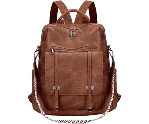 Leathario Mochila Mujer de Cuero PU con Multibolsillos, Mochila Casual y Funcional para Uso Diario, Viajes, Escuela y Universidad Marrón Oscuro