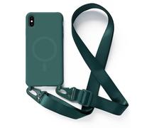 Leather Armor Funda Carcasa Suave Silicona con Cuerda para iPhone XS Max, TPU Suave Funda, Ajustable Collar Correa de Cordón, Carcasa de Silicona Cover Funda, de Color Puro Verde