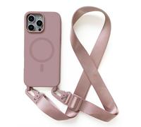 Leather Armor Handykette Hülle für iPhone 16 Pro Max (6.7) mit Band Halsband Lanyard (abnehmbar) Handyhülle, verstellbarer Lanyard.Magnetisch Stoßfest Silikonhülle Wireless Charging kompatibel .-Rosa