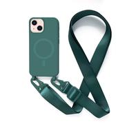 Leather Armor Handykette para iPhone 13 Mini (5.4) con cinta y collar magnético, compatible con carga inalámbrica, hule verde